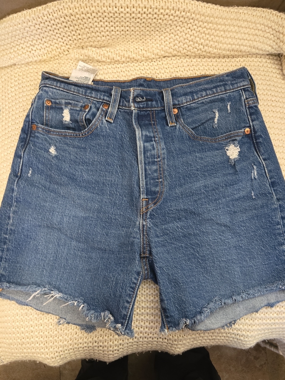 Levi's 501 Classic High-Rise Distressed Cut-off Denim Shorts - Blue